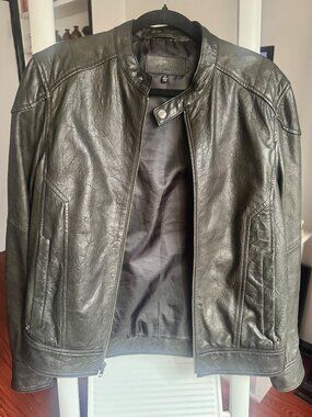 Men's 7 for All Mankind, black leather motor jacket, small